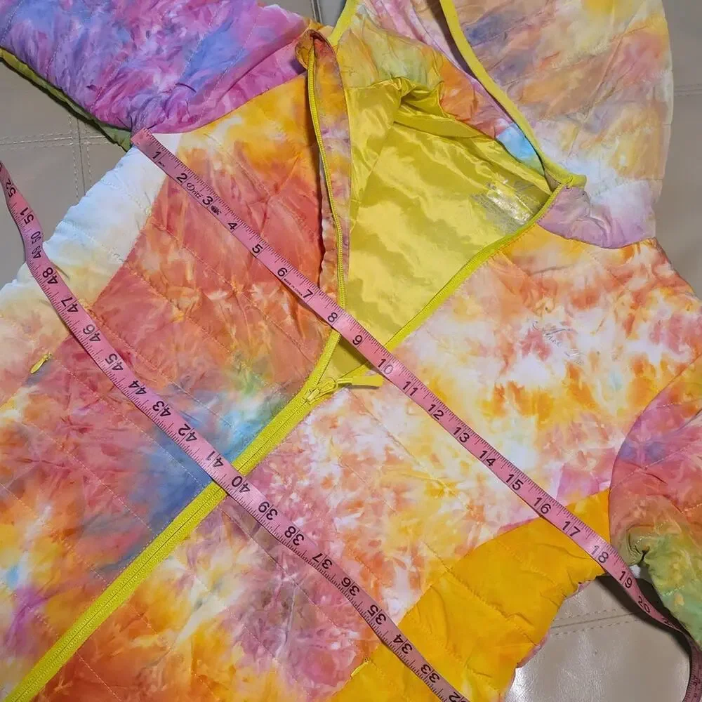 Alexa Rae Hooded Yellow Tie Dye Puffer Jacket Kids Size Medium 12/14 NWT